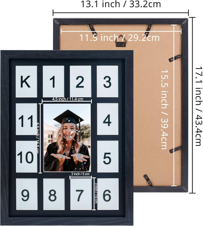FramePro School Years Picture Frame K-12 Day Graduation Photo Collage Black Frame with Mat, Displays One 5x7 Photo and Twelve 2.5x3.5 Pictures - Image 3
